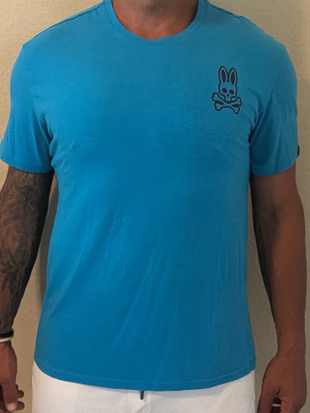 Psycho Bunny Men's Bright Blue Crew Neck T-Shirt with Logo